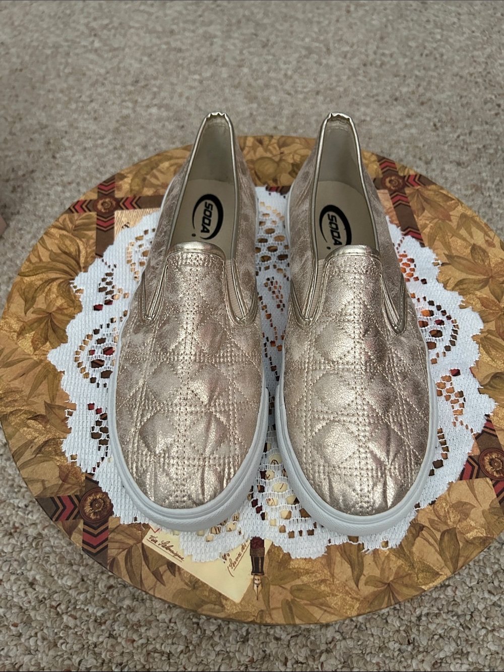 Soda Quilted Metallic Rose Gold Slip-On Sneakers